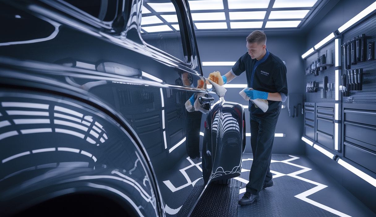 Scène détaillée d'un detailing automobile métamorphosé en art