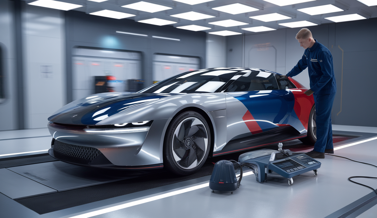Nouvelle voiture entretenue avec soin dans un garage moderne