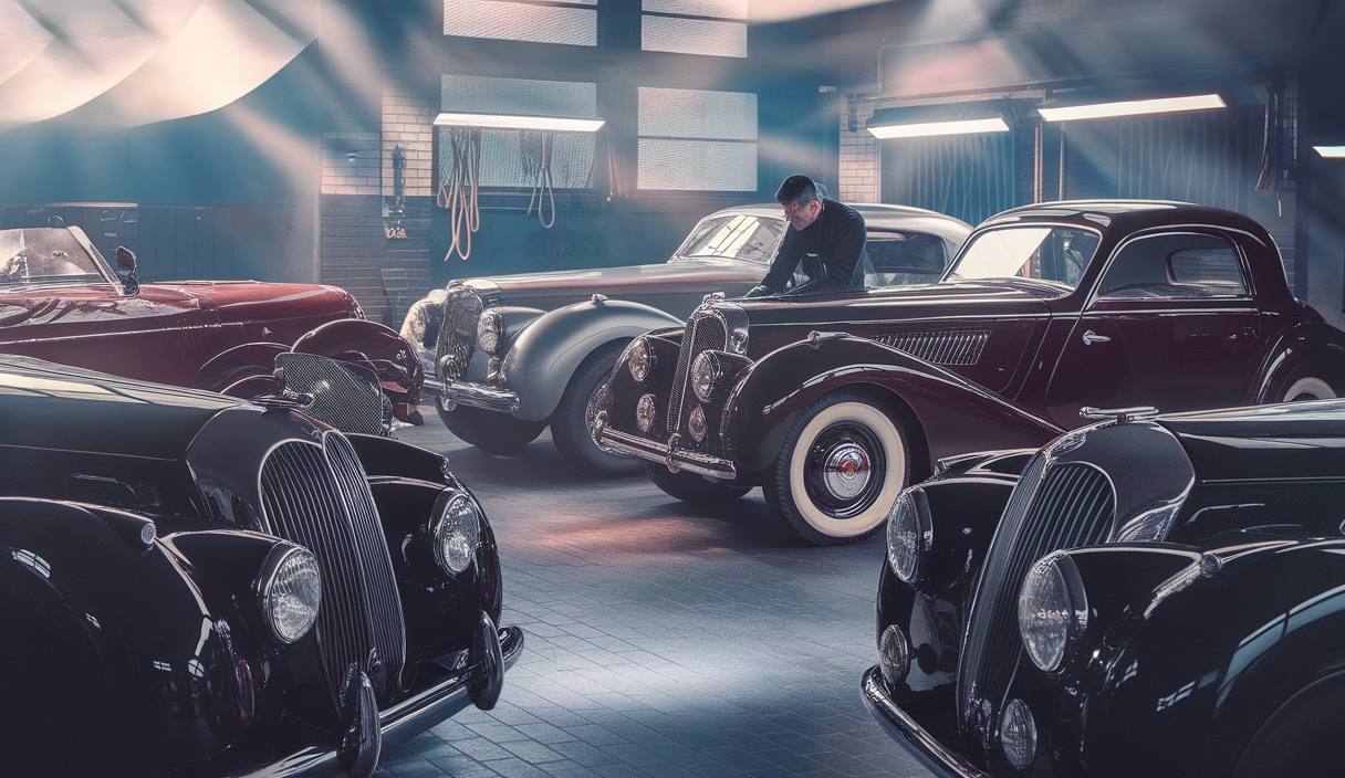 Voitures classiques magnifiquement préservées dans un garage élégant
