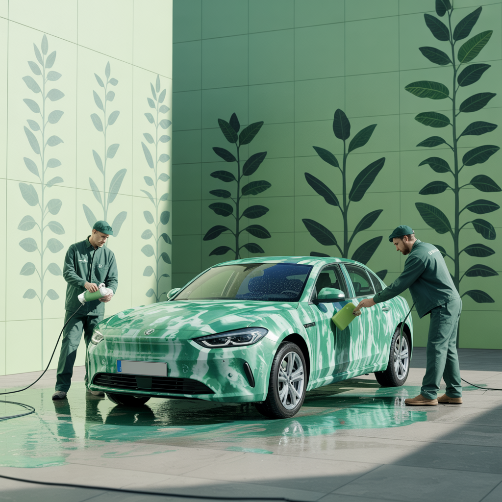 Voiture en cours de detailing écologique avec produits biodégradables