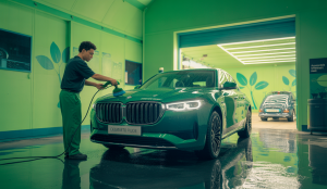 Illustration de l'impact de la durabilité dans le détaillage automobile avec technologies écologiques
