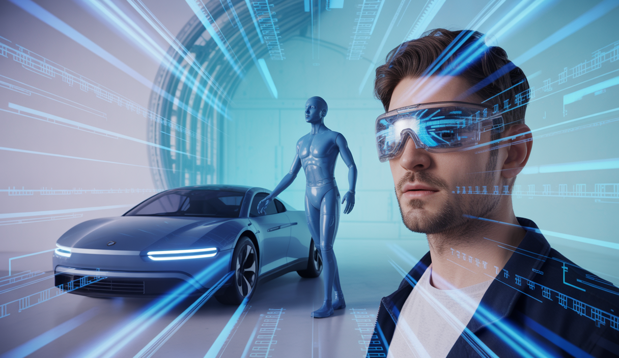 Illustration futuriste de robots et d'IA dans un centre de detailing automobile