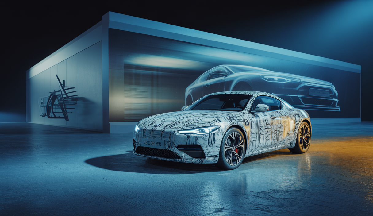 Une voiture protégée par un coating au graphène, reflétant sa surface résistante.