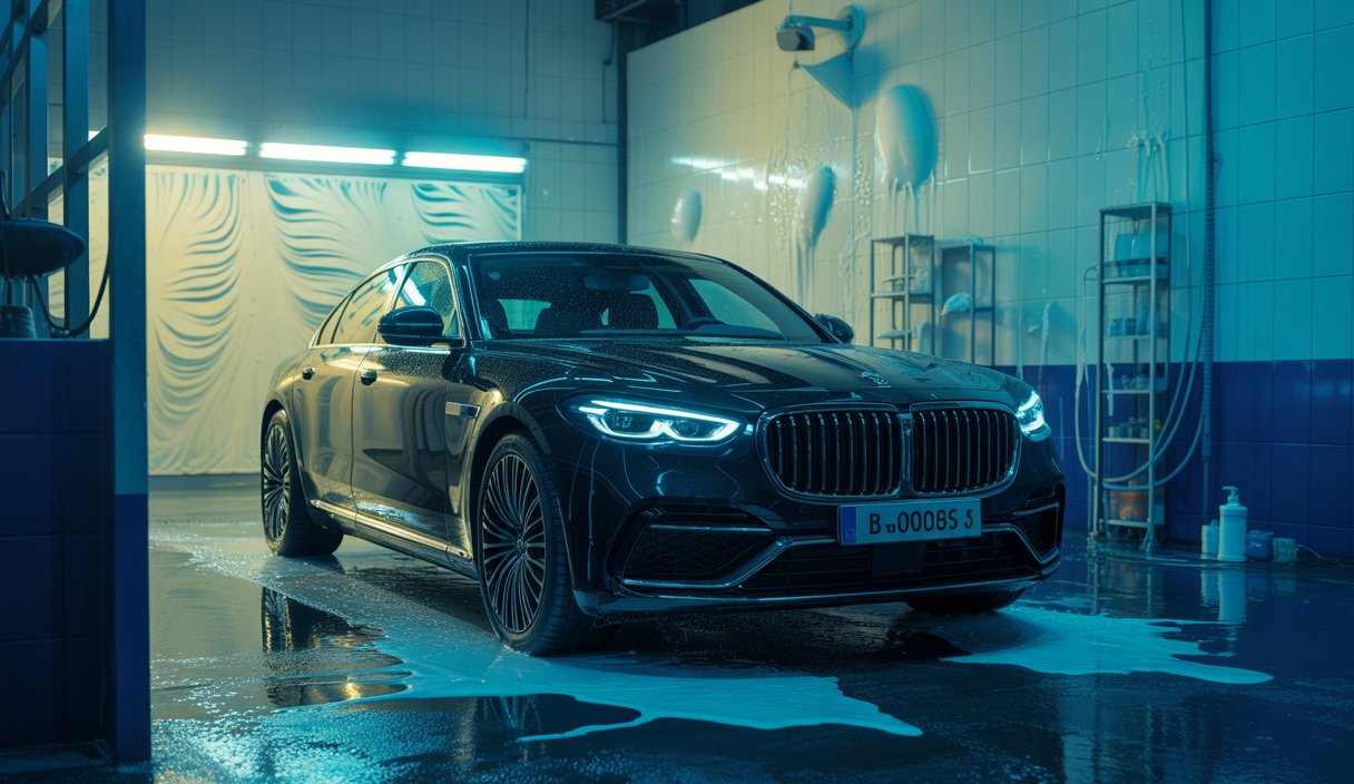 Voiture lors d'un lavage avec un shampoing au pH adapté