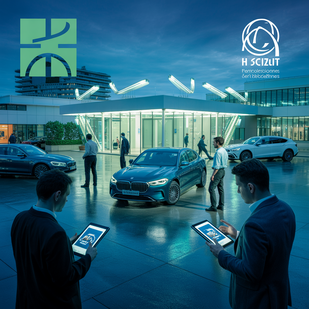 Illustration dynamique et futuriste d'un partenariat B2B en detailing automobile.