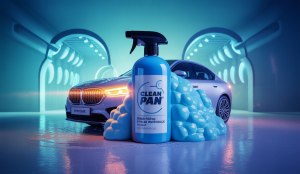 Illustration d'un shampoing auto innovant protégeant et nettoyant la carrosserie