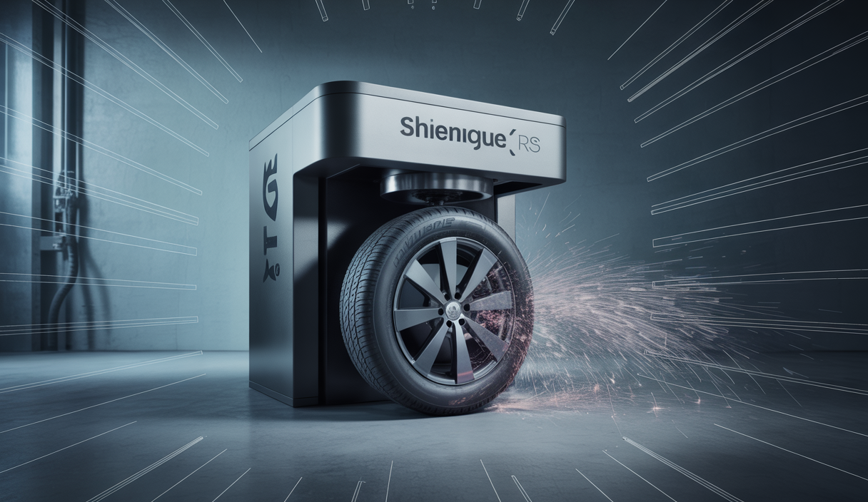 Machine révolutionnaire ShineLogic RS appliquant un traitement rapide sur des pneus, offrant une finition impeccable.