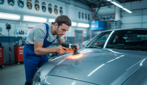 Illustration détaillée de techniques de polissage automobile.