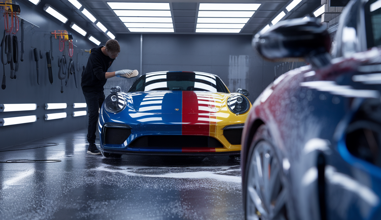 Scène vibrante de detailing automobile DIY