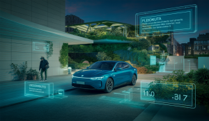 Une voiture futuriste mettant en avant les tendances de l'autodétail pour 2025 axées sur la durabilité et les technologies émergentes.