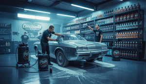 Illustration d'un garage automobile professionnel en pleine restauration